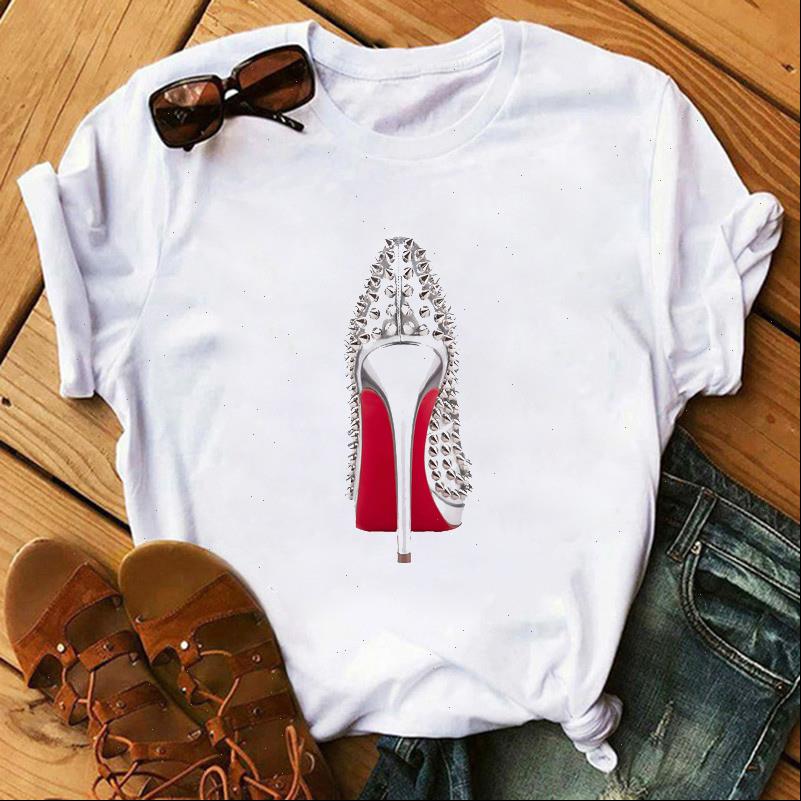 

sale womens t shirts street style women casual short sleeve o neck cotton shirt high heeled printed graphic tees female, White