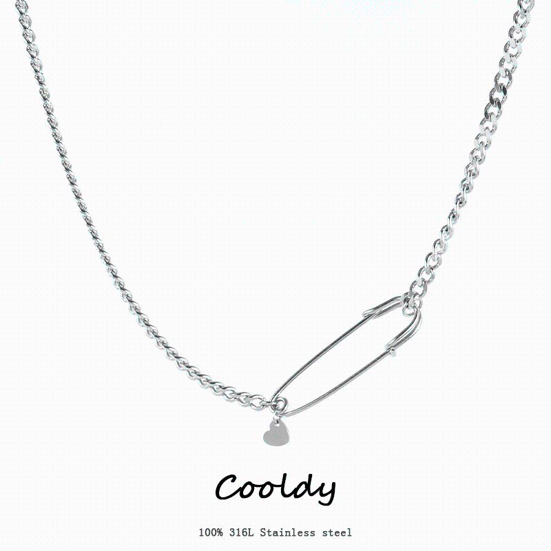 

Pendant Necklaces Stainless Steel Necklace Silver Color Statement Metal Pin Chain Punk For Women Jewelry Gift