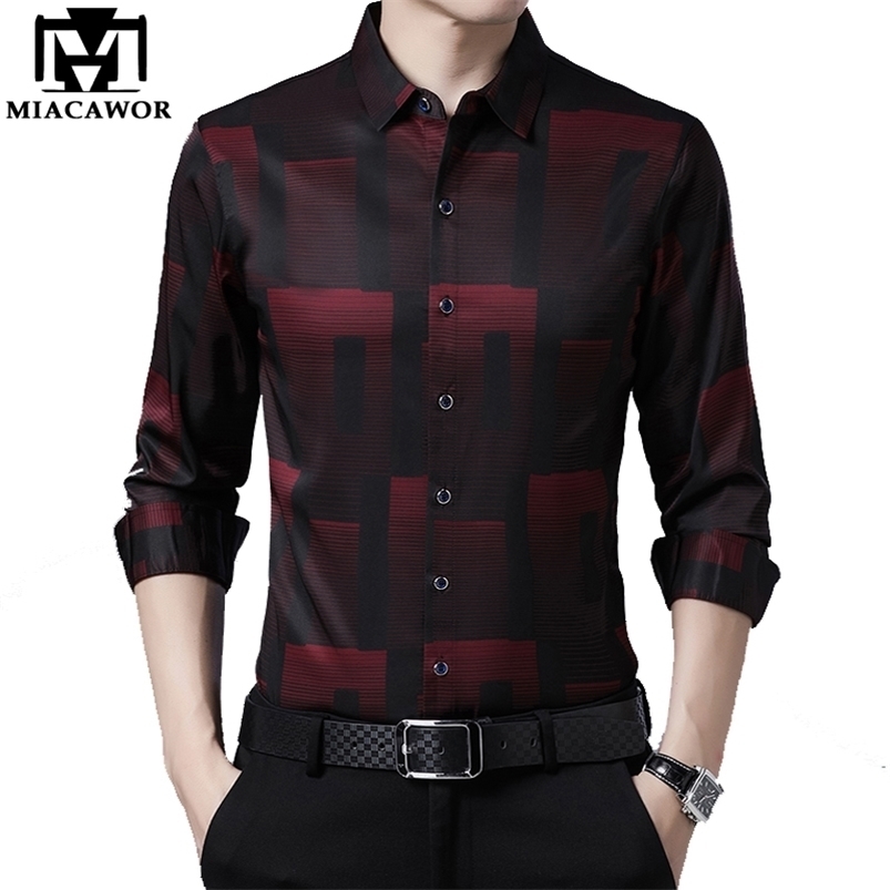 

Original Men Shirts Silk Cotton Spring Autumn Long Sleeve Shirt Casual Plaid Slim Fit Camisa Masculina C688 210721, Navy blue