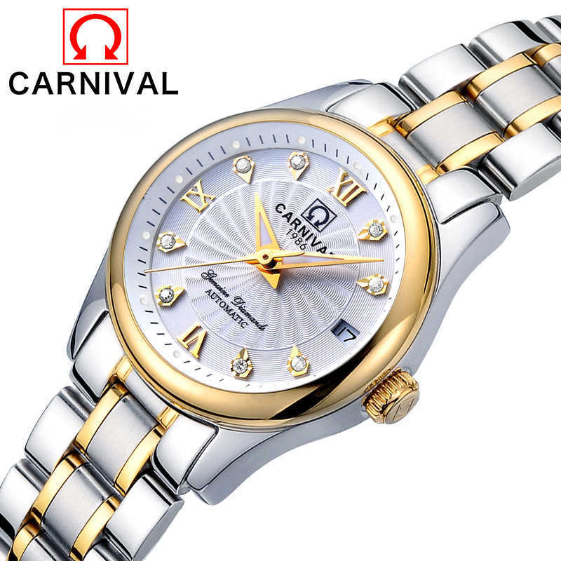 

Reloj Mujer CARNIVAL Brand Luxury Women Mechanical Watch Ladies Fashion Waterproof Crystal Sapphire Automatic Wristwatches Clock 210616, Silver black