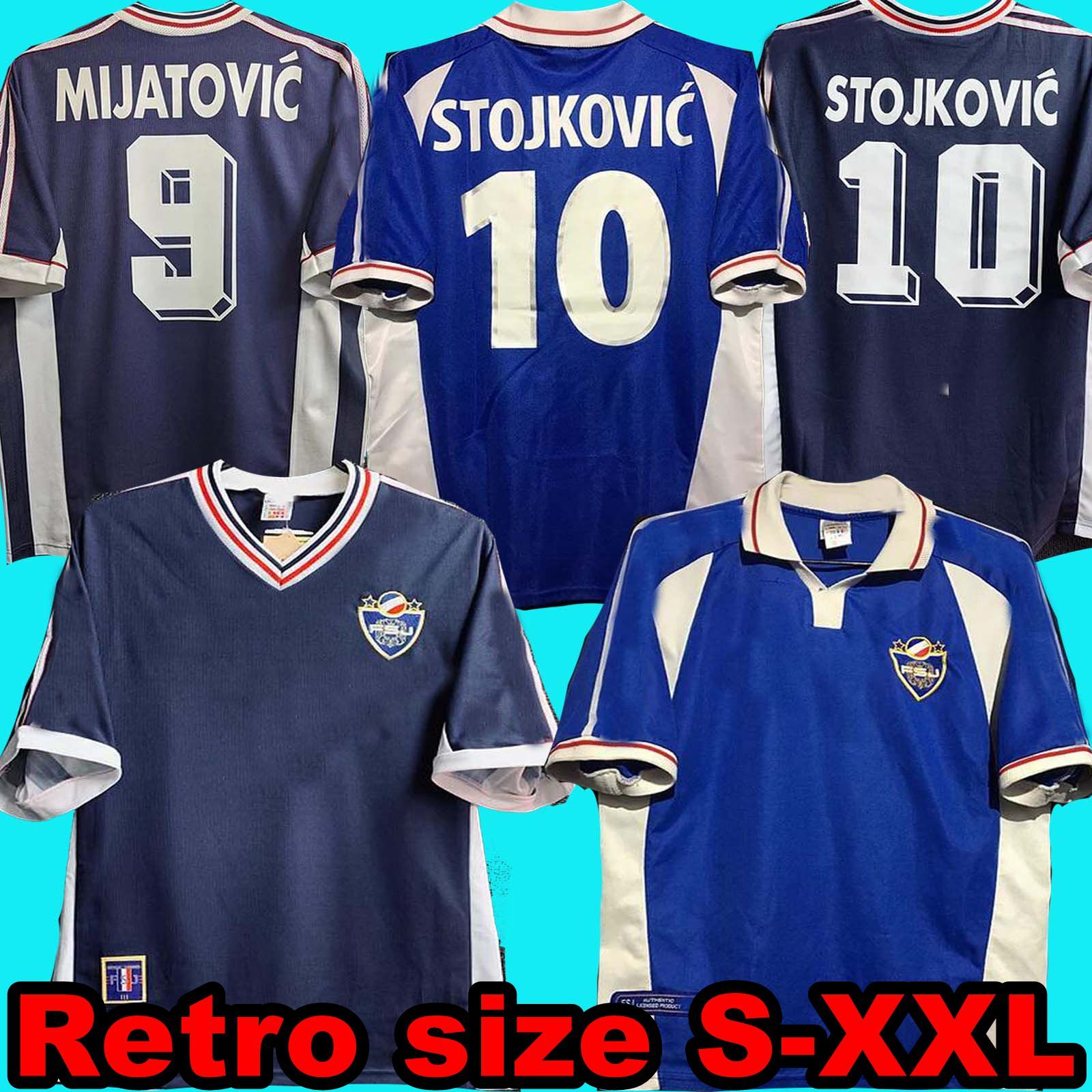 

1998 Yugoslavia Retro Home STOJKOVIC 10 MIJATOVIC 9 2000 Yugoslavia Soccer Jersey FR, Black;yellow