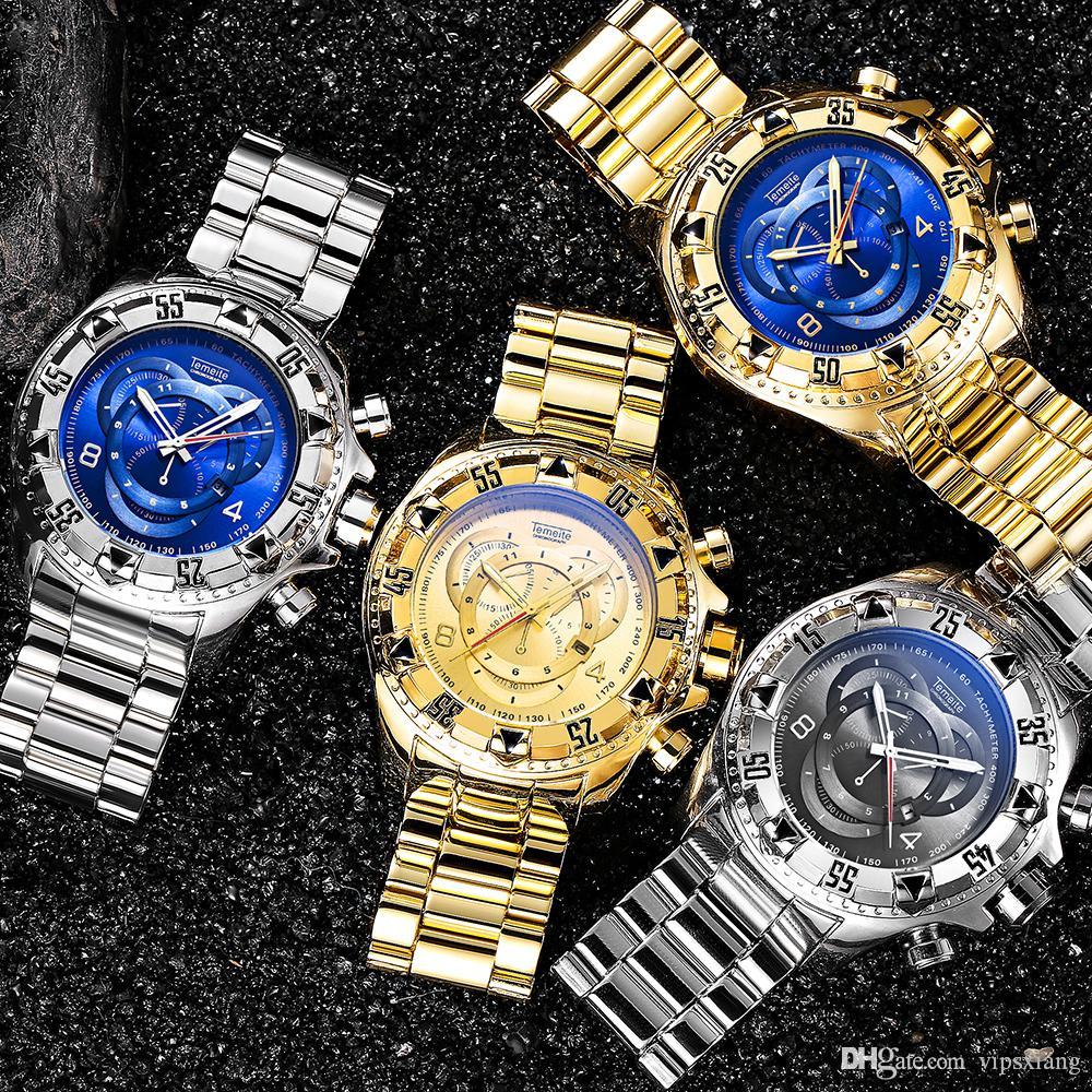 

Luxurious Brand sports Fashion Quartz Watch Large dial Stainless Steel Men blue Watches dive Waterproof high quality male wristwatch, Silver&black