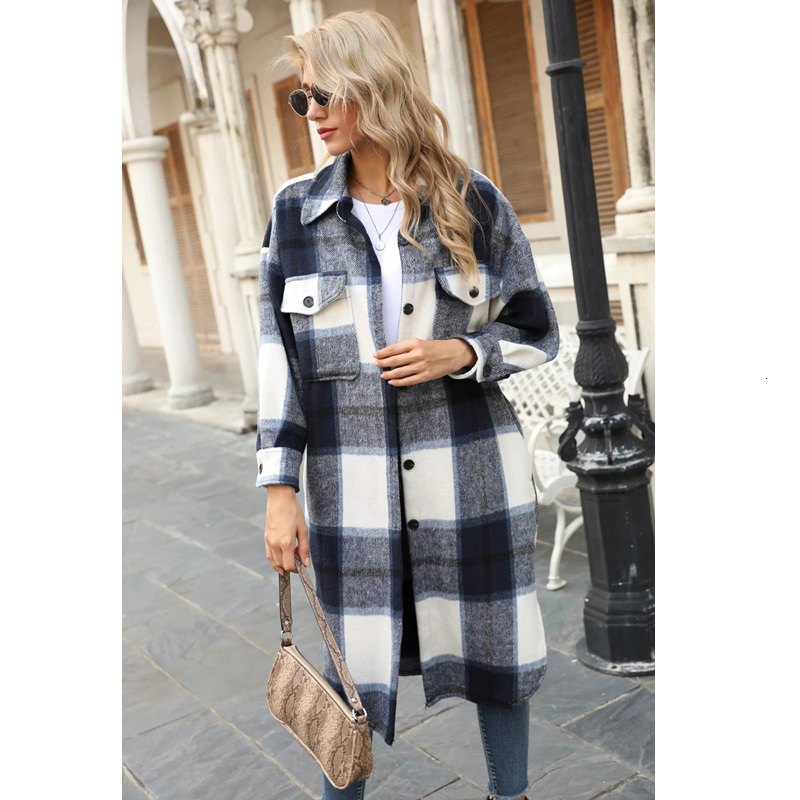 

women's jackts za casaco comprido xadrz azul, jaquta folgada, qunt casual d tamanho grand para outono invrno bwq7, Black;brown