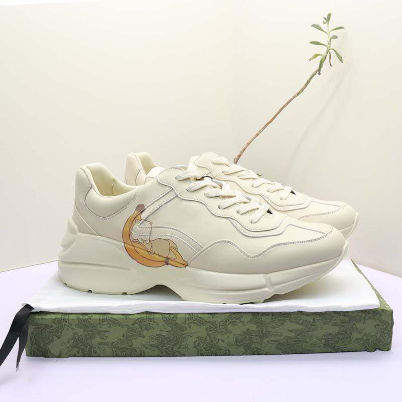 

Classics Casual Shoe Rhyton Leather Platform Sneaker Luxurys Designers Shoes with Strawberry Wave Mouth Tiger Web Print Vintage Trainer tvgevd, Black