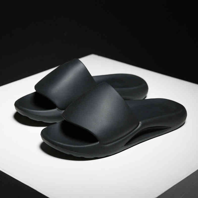 

Slippers men's thick bottom cool slippers women lovers wear a word mop with the feeling of stepping slipper on excrement, Black