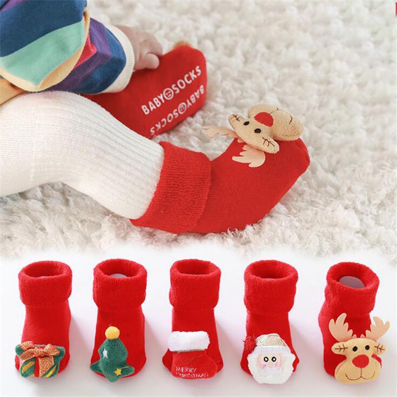 

Socks Baby Christmas Warm Boys Girls Kids Winter Cartoon Animal Santa Claus Elk Breathable Floor Anti-skid Cotton 0-3T, Pink;yellow