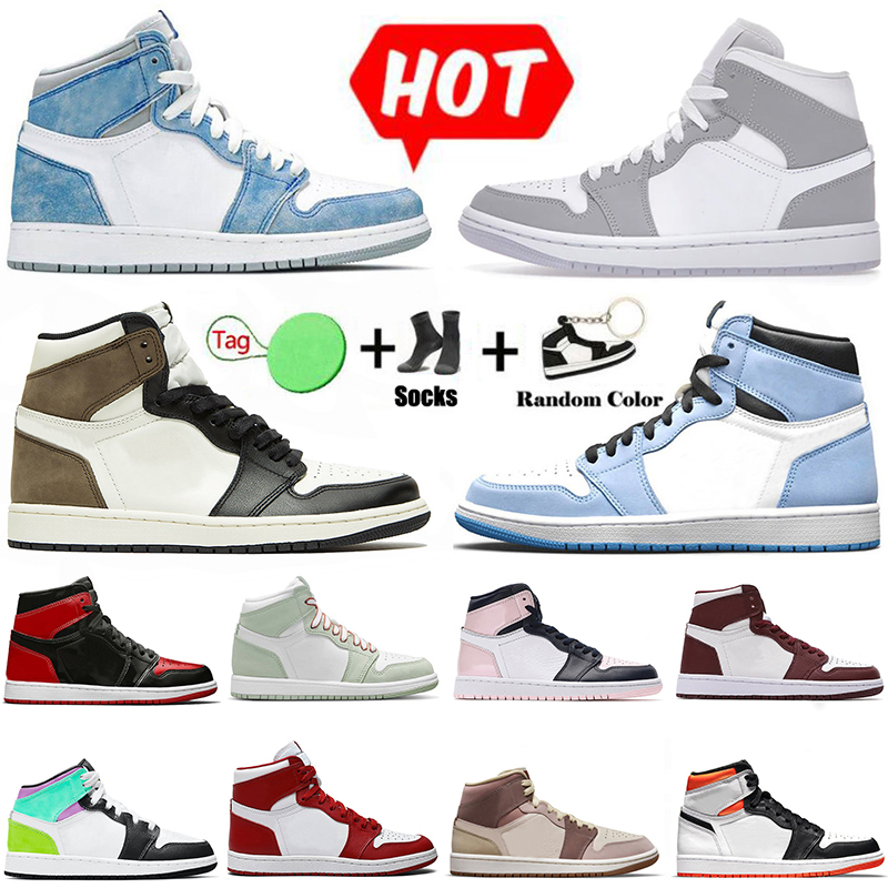 

1 Jumpman 2022 Mens Women 1s Basketball Shoes High OG Patent University Blue Smoke Grey Dark Mocha Hyper Royal Sneakers Sports Trainers, #3 pollen 36-47