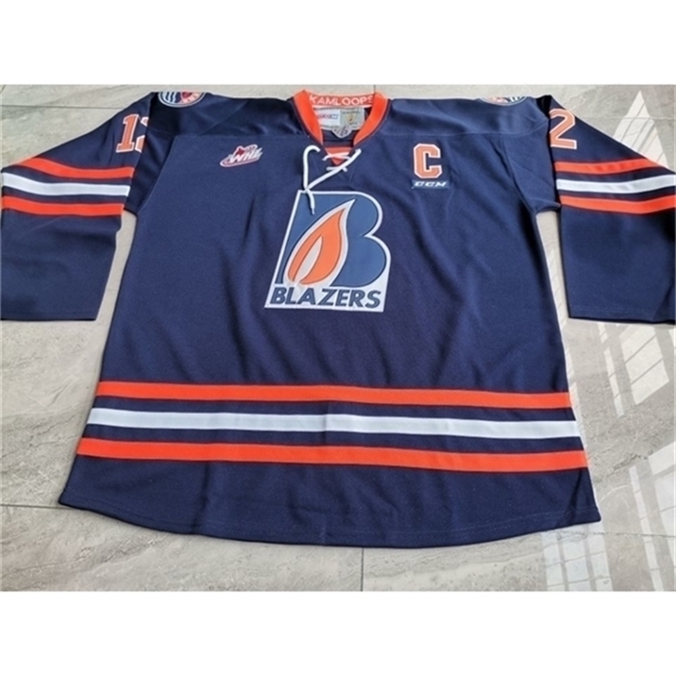 

3740Custom Men Youth women Vintage CHL WHL Kamloops Blazers 29 Matthew Campese 12 Jarome Iginla Jersey Size S- or custom any name or number, Blue women s-xl