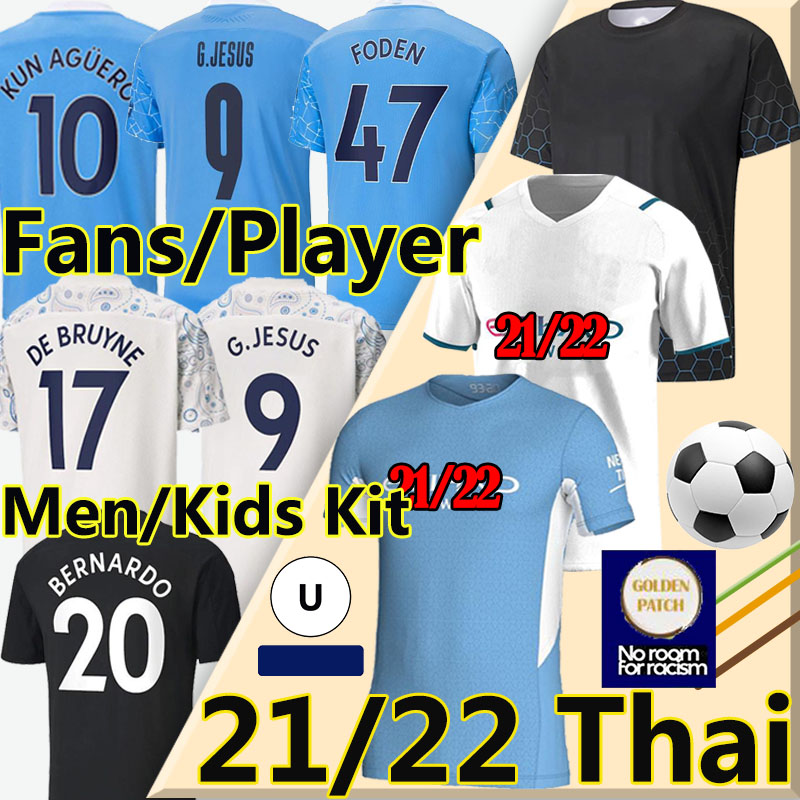 

21/22 Manchester Player version soccer jerseys Fans 2021 2022 STERLING DE BRUYNE KUN AGUERO Men kids kits football shirt, Black