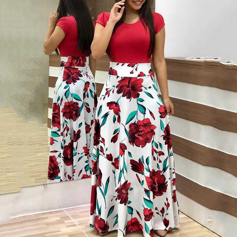 

Summer Floral Long Dress Women Vintage O Neck Short Sleeve Print Party Elegant Vestidos Female Maxi es Plus Size 5XL 210526, 8026-c007