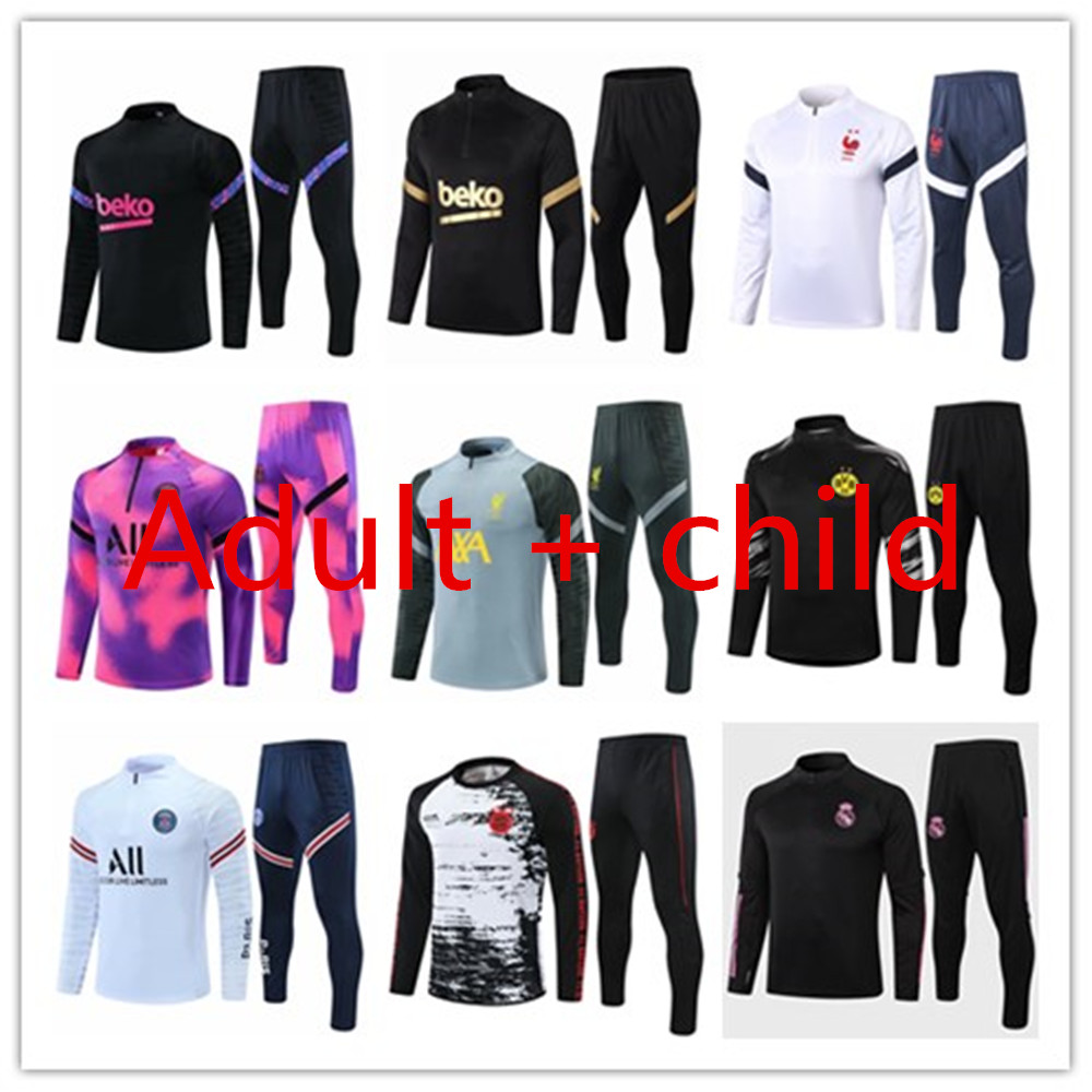 

Real Madrid jerseys France Football Wear Bayern Munich Dortmund OM Paris kids + mens training reto Player version College soccer tracksuit, Black