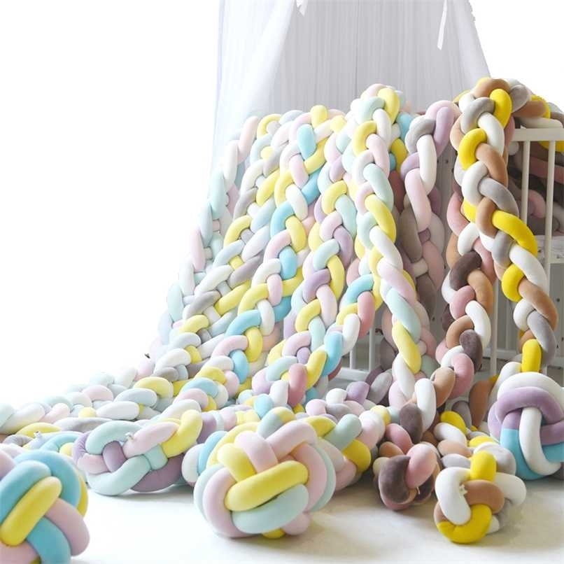1M/2M/ Bed Braid Knot Pillow Cushion Bumper for Infant Crib Protector Cot Room Decor Bedding Set 211025-image-735381429