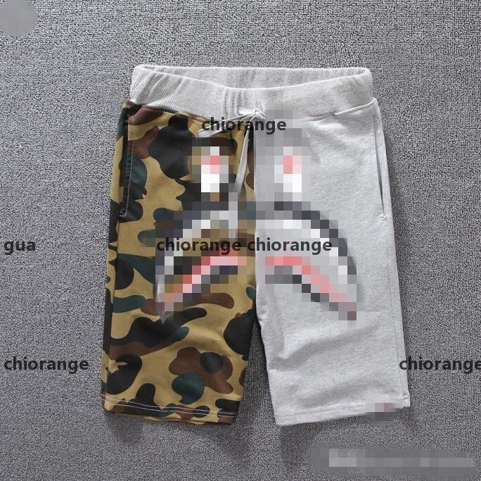 

H Summer Men 'S Shark Shorts Cotton Camo Causal Shorts Men Casual Camouflage Skateboard Short Pants Loose Streetwear ., White;black