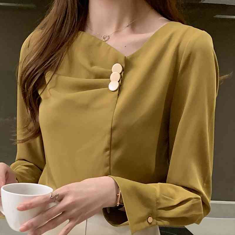 

autumn long sleeve v-neck chiffon blouse women blusas mujer de moda women blouses blusa d617, White