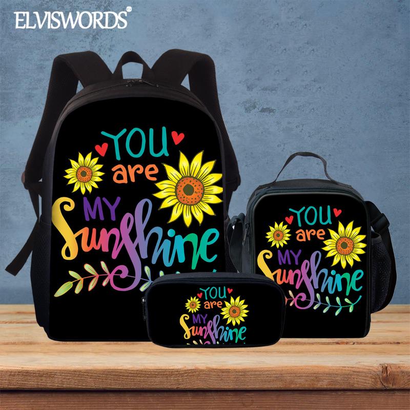

School Bags ELVISWORDS Lovely Sunflower Print Kids Backpack 2021 Fashion Colorful Schoolbag Boys Girls Back To Book Bag