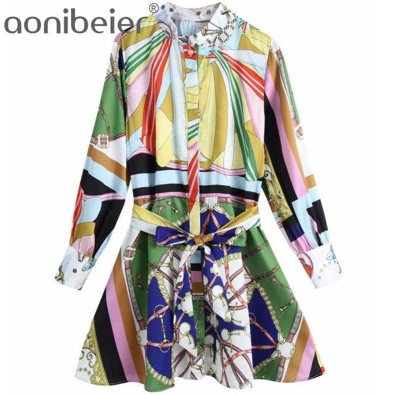 

Za Print Patchwork Mini Women Spring Autumn O Neck Long Sleeve Dresses Ladies Casual Bow Belt Urban 210604, W85851