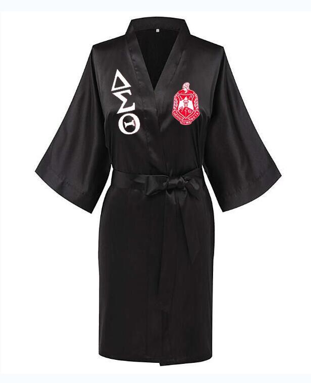

Sorority Fraternity Greek AKA Silk Bathrobe Lace Satin SGR Clothes Robe Women's Sleepwear, Black;red