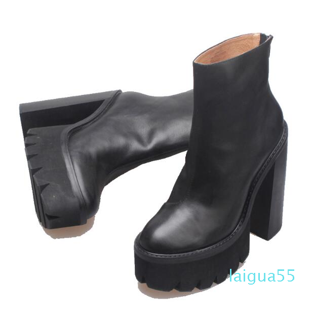 

Woman Genuine Leather Jeffrey Mulder Booties Black Fashion Catwalk Campbell Mulder Platform Heel Boots Shoes
