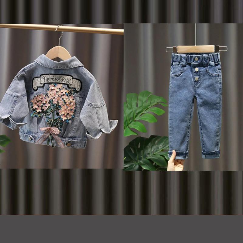 

Jackets 2022 Girls Denim Jacket Korean Short Coat For Kids 0-6Y Baby Girl Fashion Tops Embroidered Jeans, Blue;gray