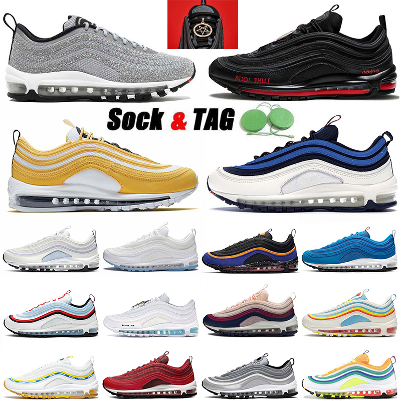 

2021 97 mens women running shoes pull tab obsidian white MSCHF lil nas X satan 97s swarovski LX silver bullet sean wotherspoon off sneakers