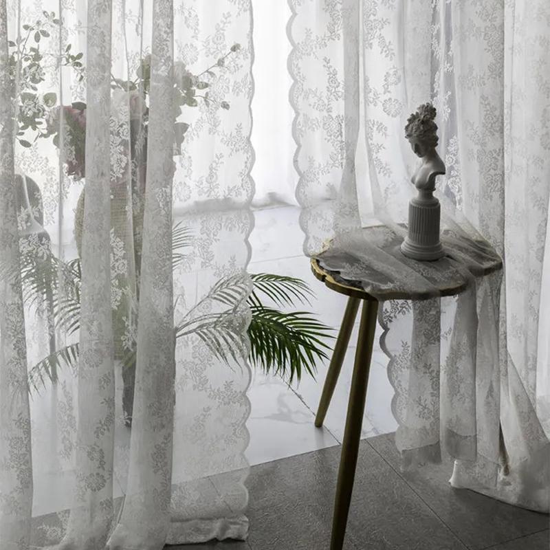 

Curtain & Drapes Ins Lace White Perspective Door Screens French Elegant Princess Tulle Curtains Bay Window For Bedroom Living Room
