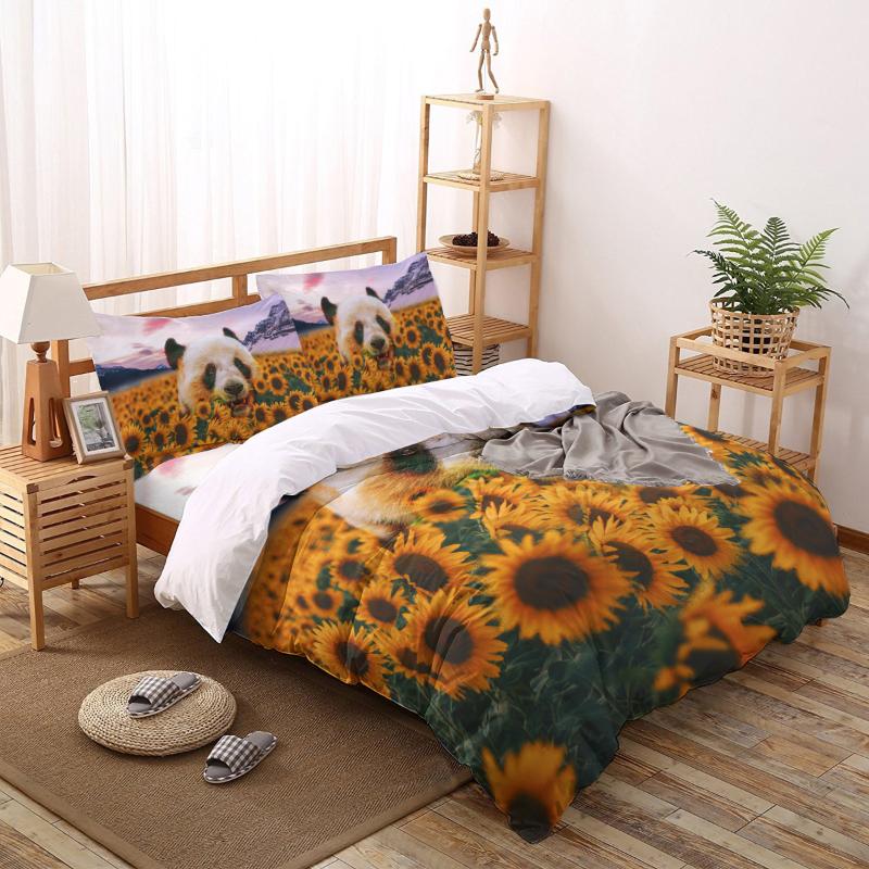 

Bedding Sets Sunflower Panda Print Comforter Set Duvet Cover Queen King Bed Home Housse De Couette Gift, As pic
