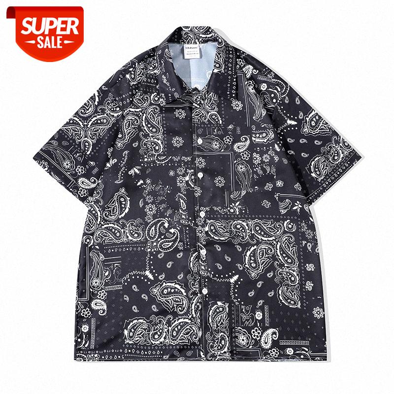 

Cashew flower short-sleeved shirt male port romantic retro vintage ruffian handsome youth #rB3x, White;black