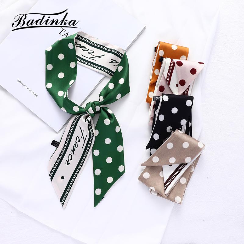 

Scarves Badinka 2021 Designer Polka Dot Print Silk Headscarf Bandana Women Fashion Hair Bands Headband For Ladies Foulards, Blue;gray