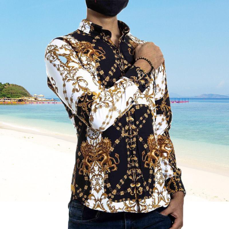 

Autumn Chemisier Clothes new style mens printed shirt long sleeve fashion trend top Blusa Pattern Blouses, As picture