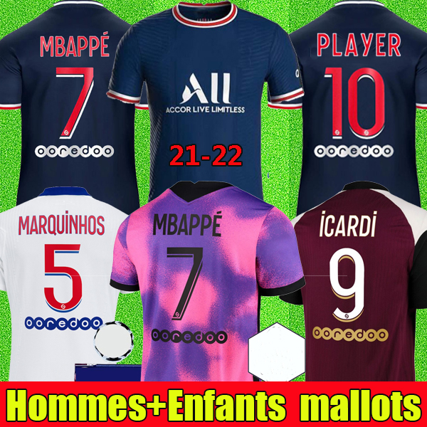 

20 21 MBAPPE KEAN soccer jerseys VERRATTI 2021 2022 MARQUINHOS KIMPEMBE DI MARIA tops men shirt and kids sets maillots de football, Away