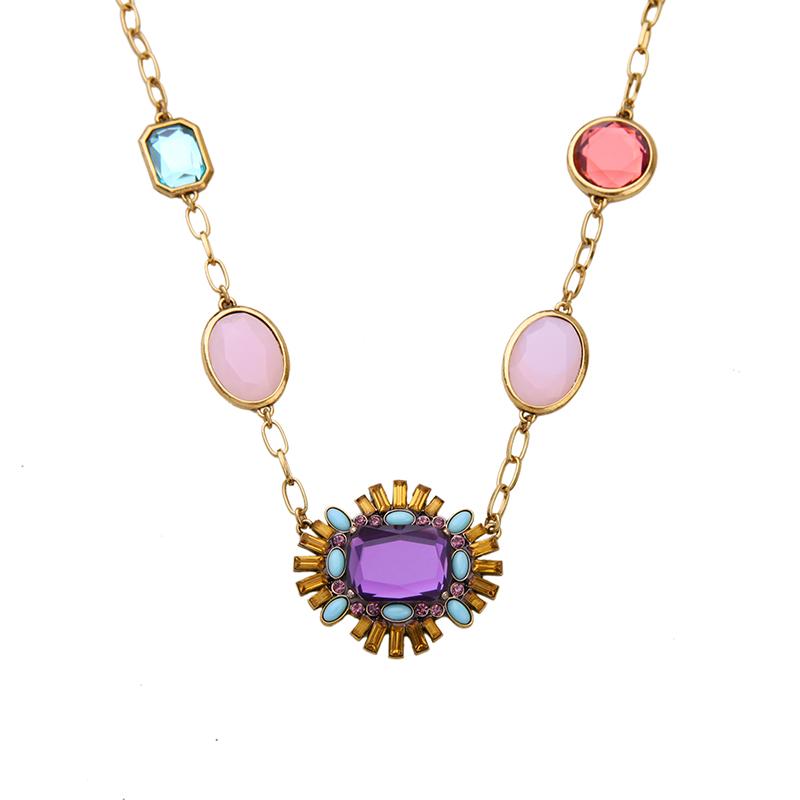 

Imitation Gemstone Geometric Charm Necklace Summer Fancy Ladies Colorful Bohemian Style Chokers