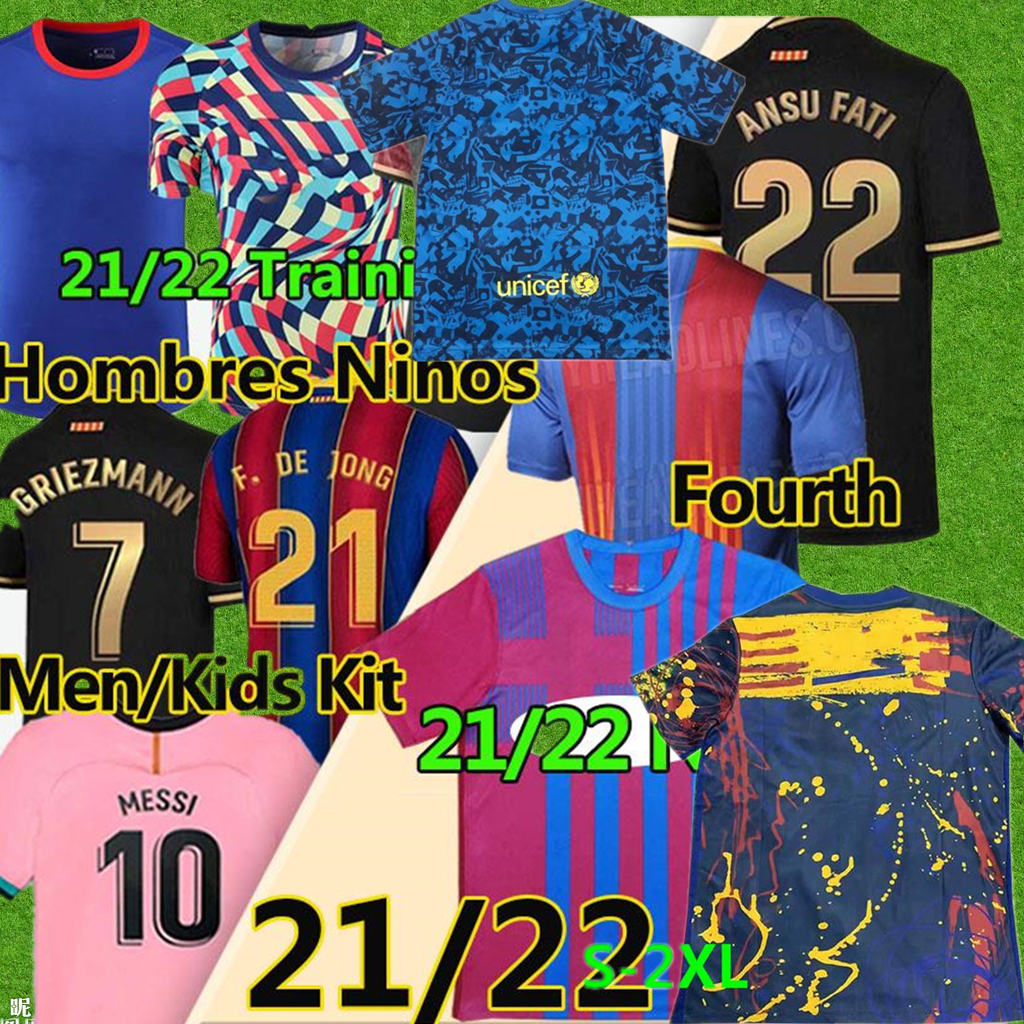 

21/22 Barca ANSU FATI soccer jerseys Training 2021 Messi GRIEZMANN F.DE JONG COUTINIHO Alba Braithwaite Men kits football jersey, Black;yellow