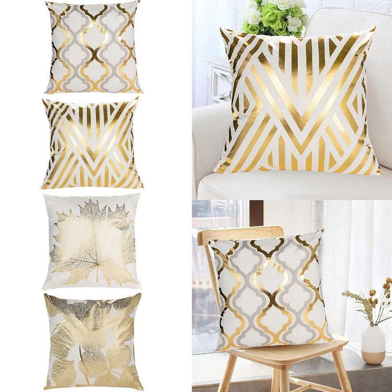 

Pillow Case Gold Leaves Print Cover Home Cotton Pillowcase Cushion Decorative Cushions For Sofa Seat Covers Throw