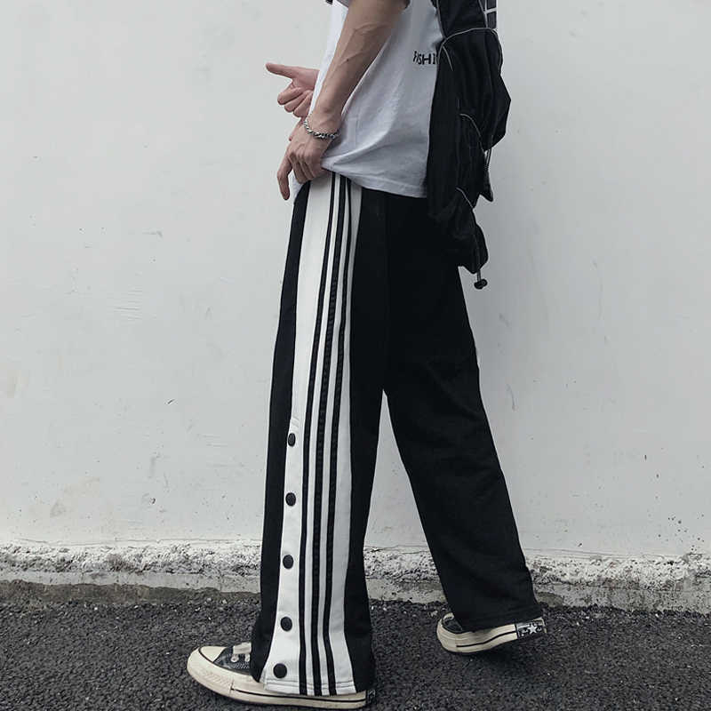 

Korea Ulzzang Street Punk Fashion Loose Hip Hop Casual Women Vintage Bunk Pants Harajuku Large Size Button 210608, Black01