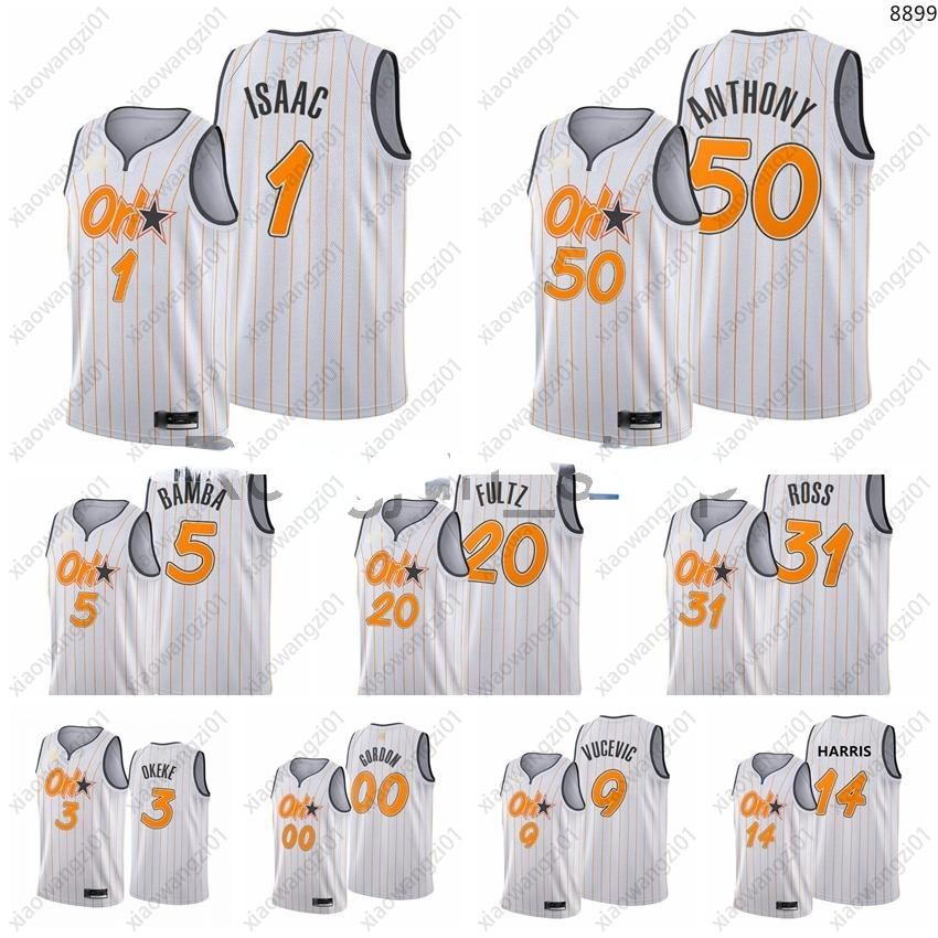 

2021-22 75th Anniversary Printed Mens Basketball Cole Anthony Jonathan Isaac Mohamed Bamba Markelle Fultz Terrence Ross Ignas Brazdeikis White Jerseys
