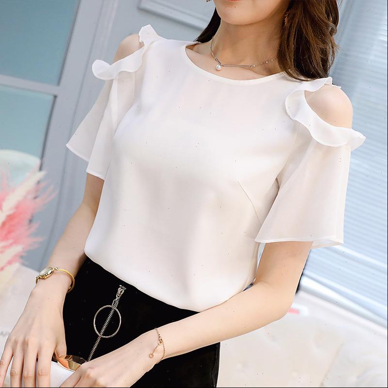 

softu fashion summer cooling womens blouses chiffon ruffles short sleeve off shoulder blusas white black red plus size