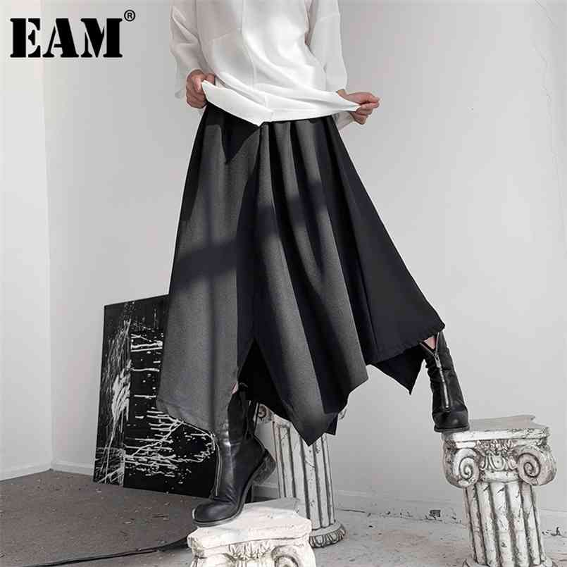 

[EAM] High Elastic Waist Black Irregular Split Joint Long Half-body Skirt Women Fashion Spring Autumn 1DB729 210708
