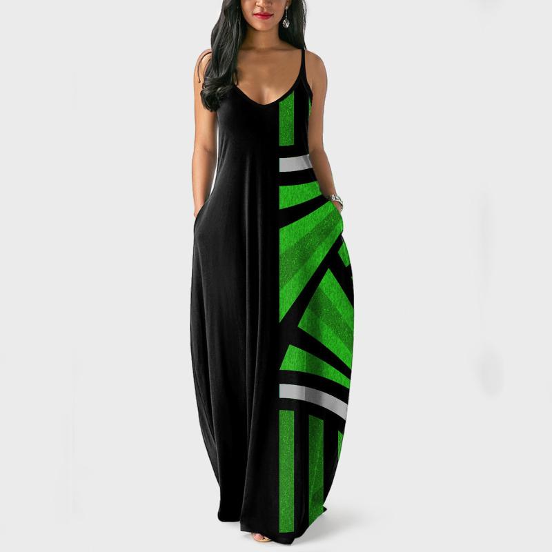 

Plus Size Dresses Summer Maxi Dress Women's Printed Loose Sundress Casual Sleeveless Vestidos Female High Waist Robe Femme A20, Or
