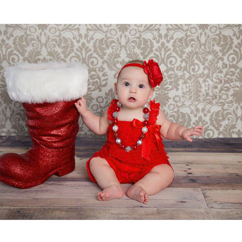 

Jumpsuits Christmas Romper Red Lace Petti Baby Girl Clothes Born Infant Jumpsuit Toddler Outfit, Black