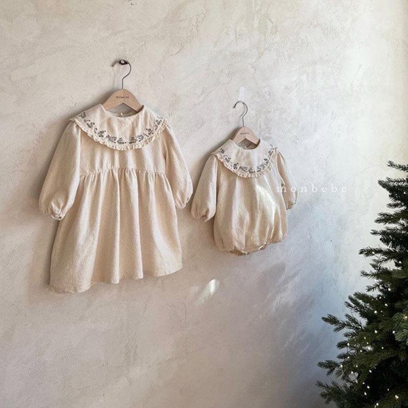 

Girl's Dresses Children Clothing Spring Doll Collar Dress Girls Baby Princess Embroidery Flower Cotton Fashion Romper Sister Cloth, Red;yellow