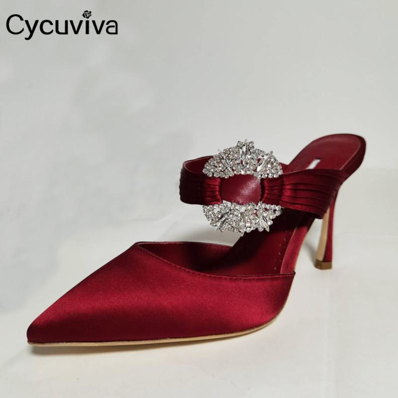 

Rhinestone High Heels Shoes Woman Designer Glitter Slippers Women's Crystal Wedding Summer Slides Sandalias Mujer, Black