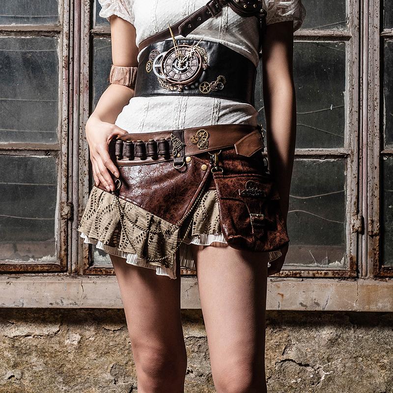 

Belts Waist Accessory Adjusted Waistband For Men Women Gears Decoration Gothic Steampunk Leather With Bag, Brown