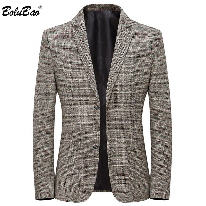 

BOLUBAO Business Plaid Blazer Men Fashion Brand Men High Quality Suit Jacket British Style Casual Blazers Male Clothing 210518, Gray