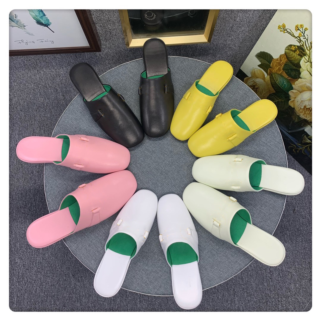 

100% Leather Designer Sandals Soft Lazy Women Shoes Metal Buckle Beach Slippers Classic Lady Slipper Large Size 35-46, 06