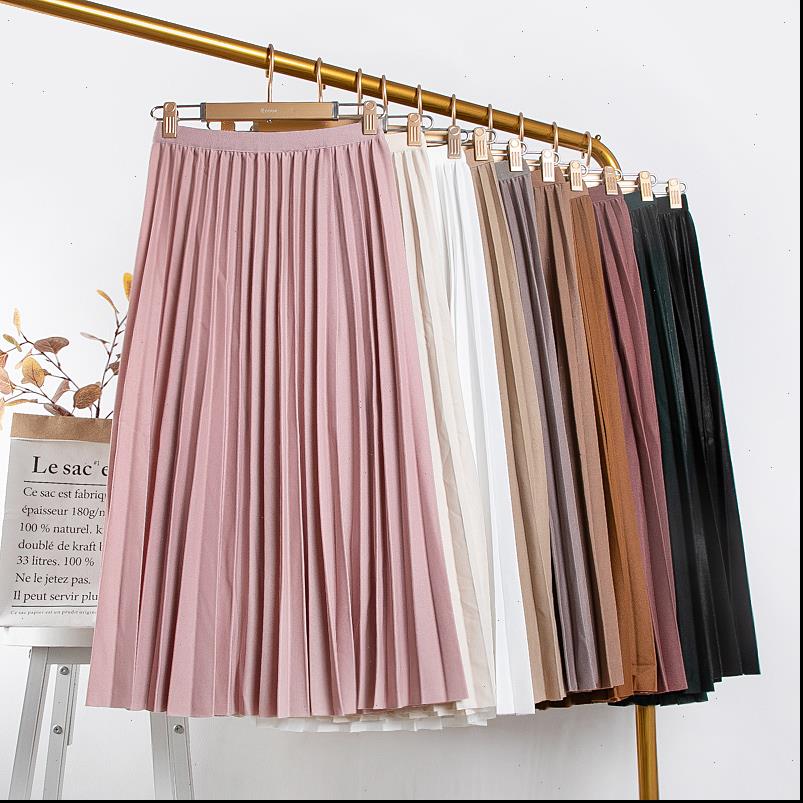

JXMYY Spring Autumn Women Skirts Fashion Womens High Waist Pleated Solid Color Half Length Elastic Skirt Promotions Lady Black Pink