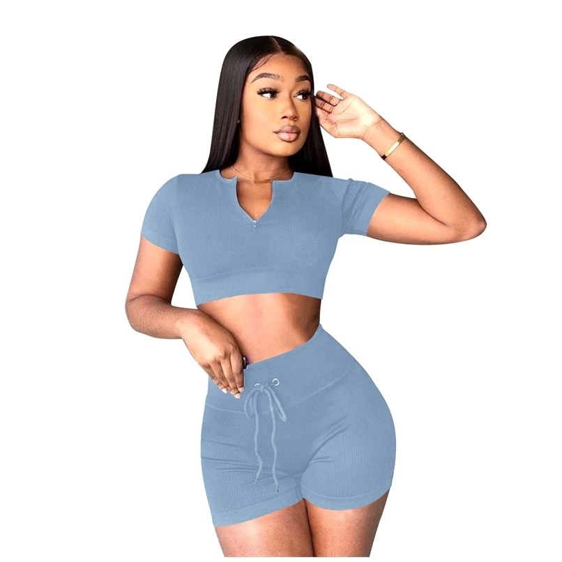 

Solid Color Tracksuit Two Piece Sets For Women Gym Clothing Short Sleeve Crop Top Tunic Biker Sweatpants Sport Casual Home Wear 210525, Red