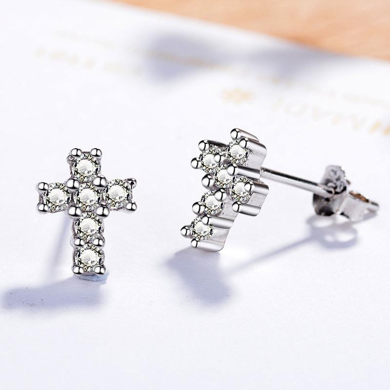 Stud Simple Earrings Copper Alloy Cross Ear Women&#039;s Zircon Small For Women And Men Earings Fashion Jewelry-image-703038593