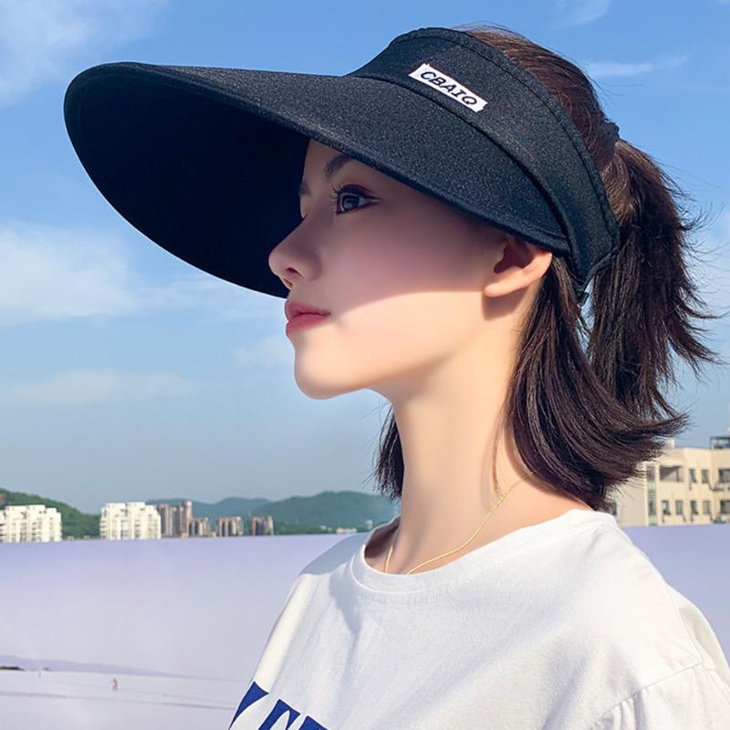 

Sun Hat Summer Women Empty Top Visor Wide Brim Uv Protection Bow Beach Ladies Sunhat Hats Foldable Gorro, Blue;gray
