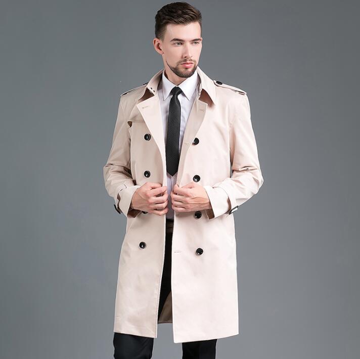 

Men' Trench Coats Mens Man Sobretudo Masculino Beige Medium Length Casual Clothes Slim Overcoat Long Sleeve Designer Wholesale