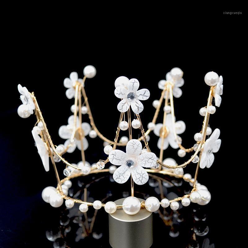 

Hair Clips & Barrettes Flower Pearl Round Crown Cake Decoration Bridal Headdress Birthday Party Baking Dessert Table, Golden;silver